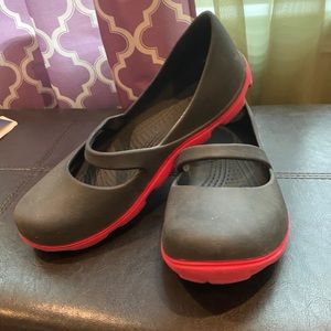 Crocs black and pink Mary Jane flats